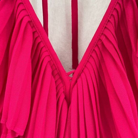 Zara Fushia Pink Plunge V Neck Tie Back Sleeveless Pleated Maxi Dress Medium - Picture 5 of 13